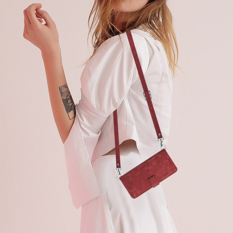 For Xiaomi Redmi Note 13 Pro+ Skin Feel Stripe Pattern Leather Phone Case with Long Lanyard(Red) by buy2fix