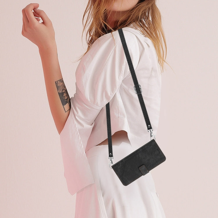 For Xiaomi Redmi K70 / K70 Pro Skin Feel Stripe Pattern Leather Phone Case with Long Lanyard(Black) by buy2fix