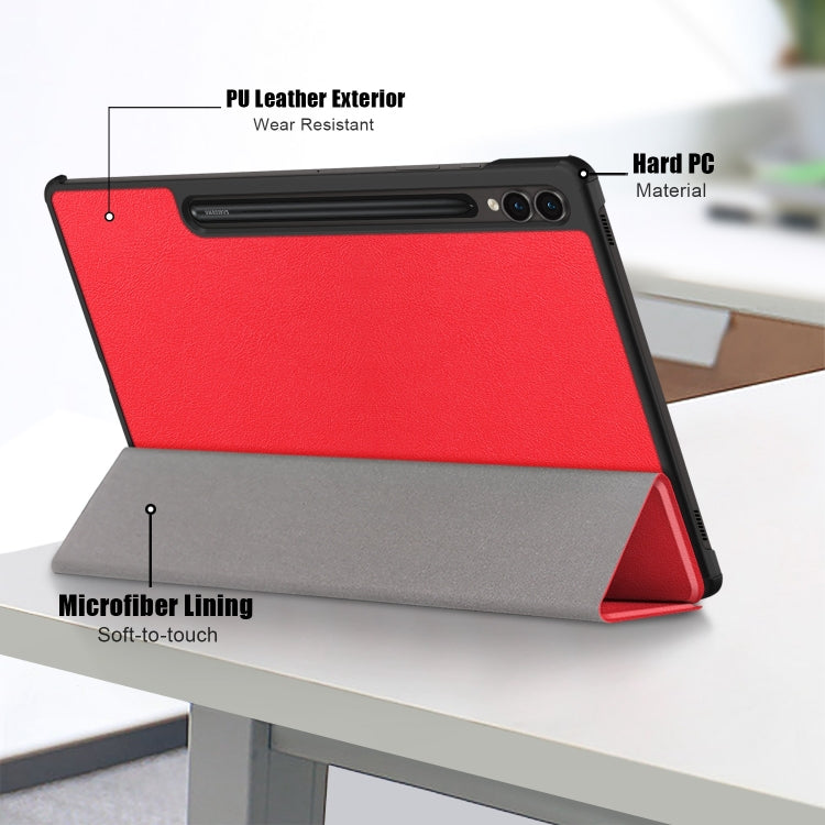 For Samsung Galaxy Tab S9+ Custer Pure Color 3-Fold Holder Smart Leather Tablet Case(Red) by buy2fix
