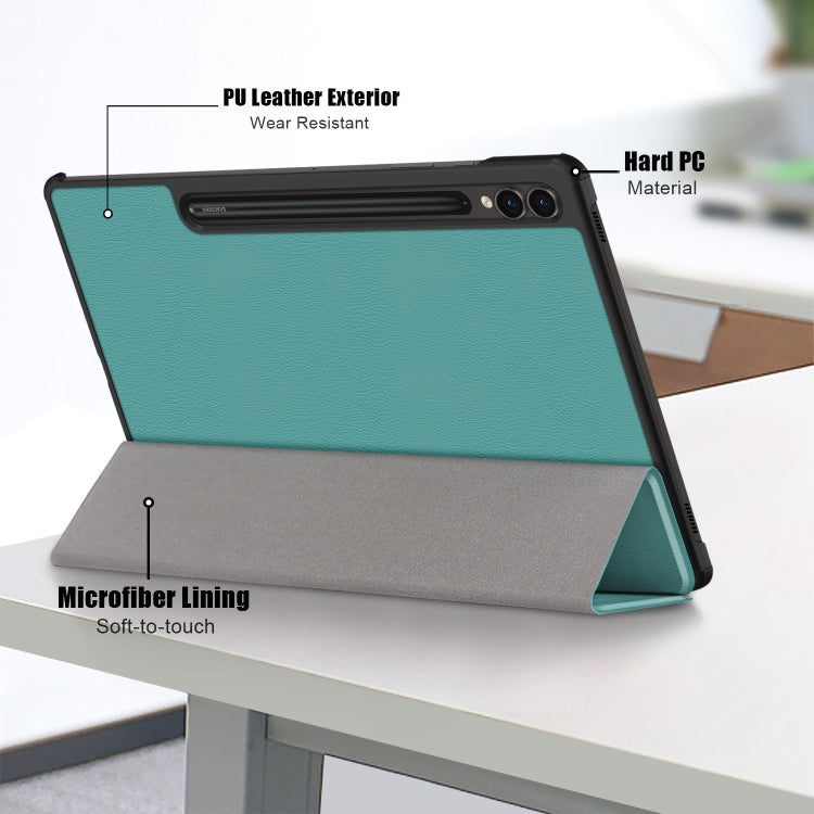 For Samsung Galaxy Tab S9+ Custer Pure Color 3-Fold Holder Smart Leather Tablet Case(Dark Green) by buy2fix