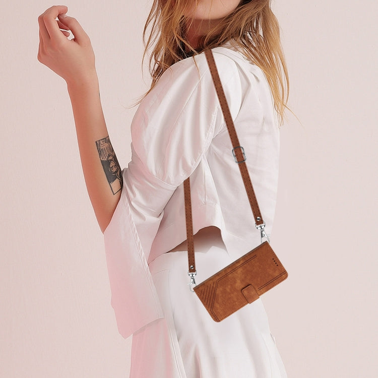 For Infinix Zero 30 4G Skin Feel Stripe Pattern Leather Phone Case with Lanyard(Brown) by buy2fix