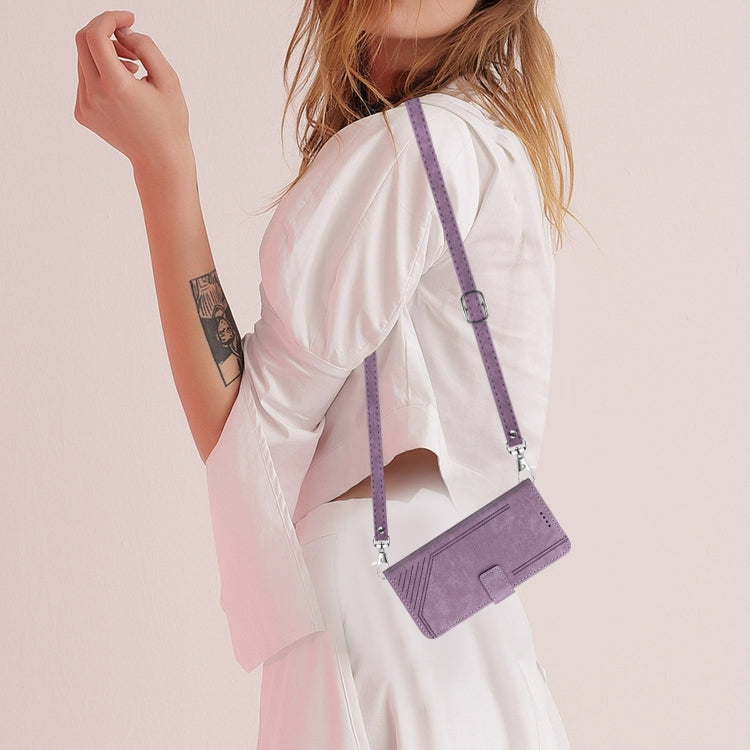 For Infinix Note 40 Pro 4G / 5G Skin Feel Stripe Pattern Leather Phone Case with Lanyard(Purple) by buy2fix