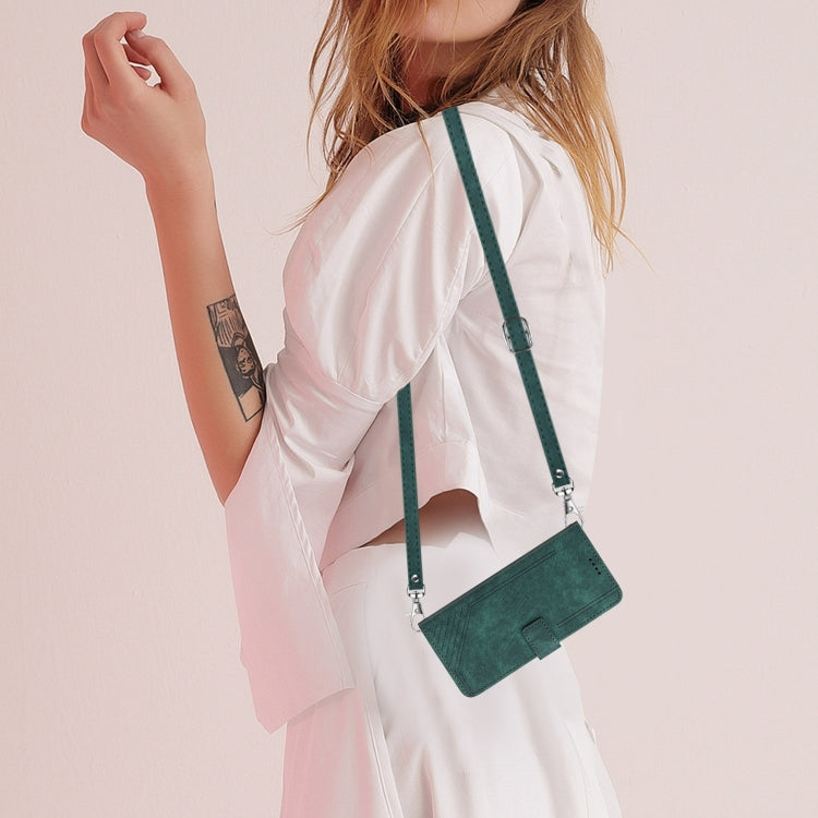 For Infinix Note 40 4G Skin Feel Stripe Pattern Leather Phone Case with Lanyard(Green) by buy2fix