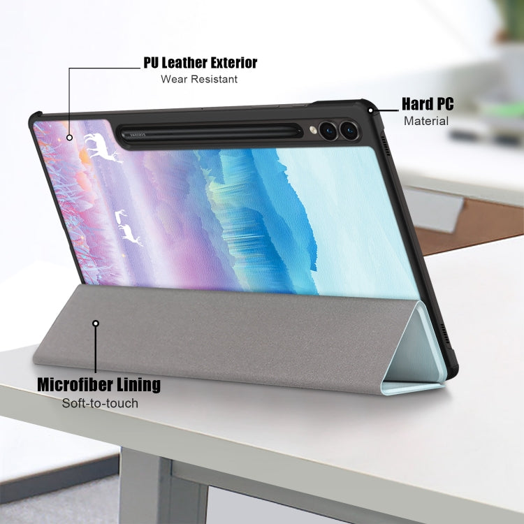 For Samsung Galaxy Tab S9+ Custer Painted 3-Fold Holder Smart Leather Tablet Case(Dream Deer) by buy2fix