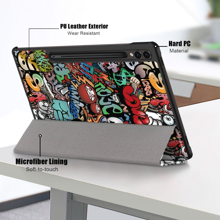 For Samsung Galaxy Tab S9+ Custer Painted 3-Fold Holder Smart Leather Tablet Case(Graffiti) by buy2fix