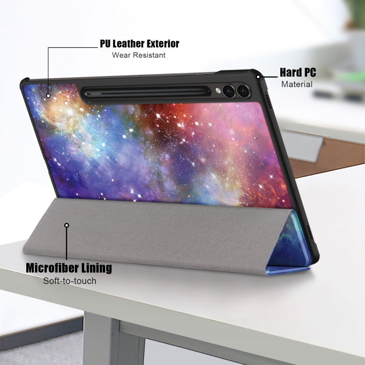 For Samsung Galaxy Tab S9+ Custer Painted 3-Fold Holder Smart Leather Tablet Case(Milky Way) by buy2fix