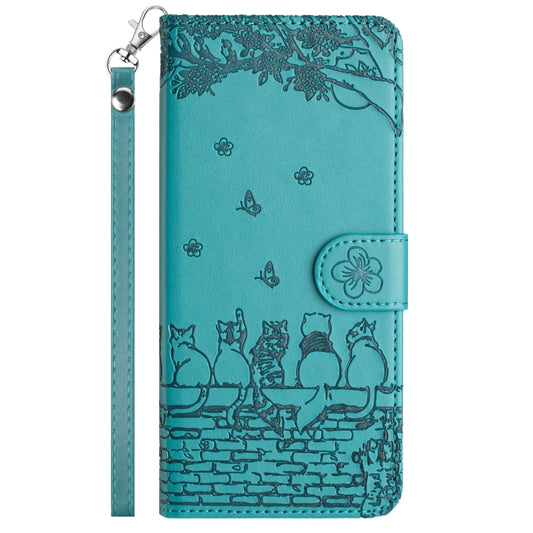 For Samsung Galaxy S22 Cat Embossing Pattern Leather Phone Case with Lanyard(Blue) by buy2fix