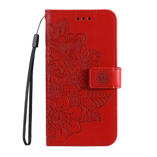 For iPhone 16 Pro Max Seven-petal Flowers Embossing Leather Phone Case(Red) by buy2fix