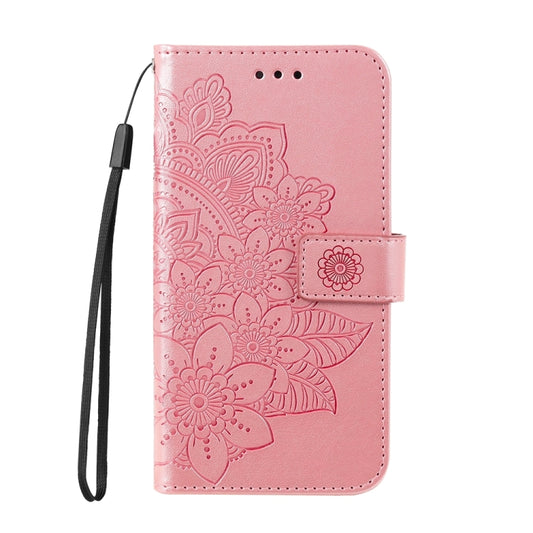 For iPhone 16 Seven-petal Flowers Embossing Leather Phone Case(Rose Gold) by buy2fix