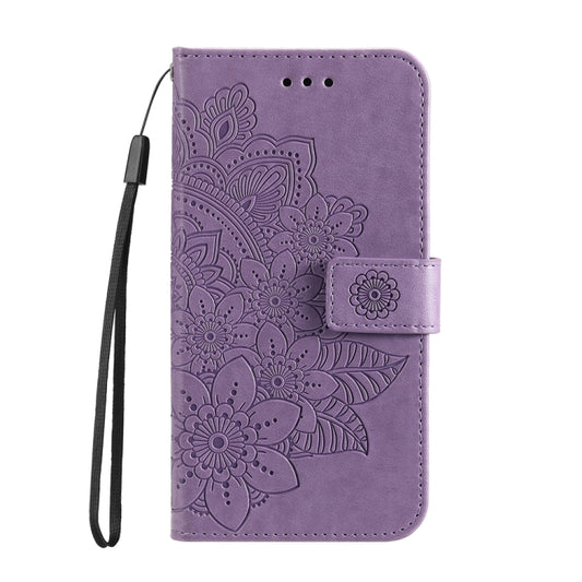 For iPhone 16 Seven-petal Flowers Embossing Leather Phone Case(Light Purple) by buy2fix
