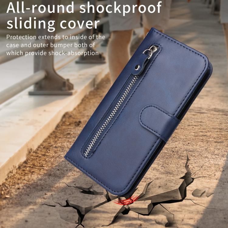For iPhone Air Fashion Calf Texture Zipper Leather Phone Case(Blue) - iPhone Air Cases by buy2fix | Online Shopping UK | buy2fix