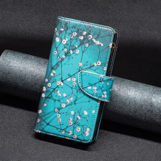 For iPhone 16 Pro Max Colored Drawing Pattern Zipper Phone Leather Case(Plum Blossom) by buy2fix