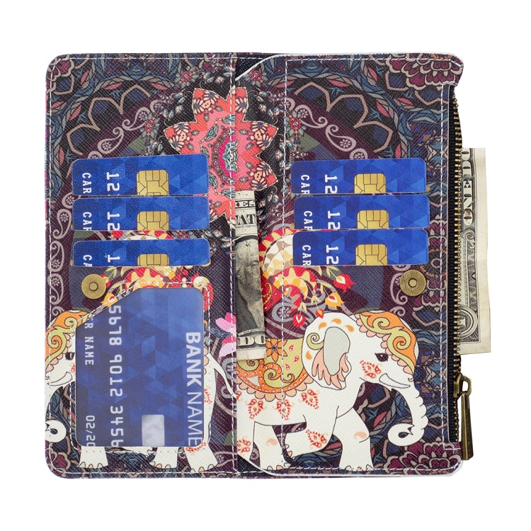 For iPhone 16 Pro Max Colored Drawing Pattern Zipper Phone Leather Case(Flower Elephant) by buy2fix