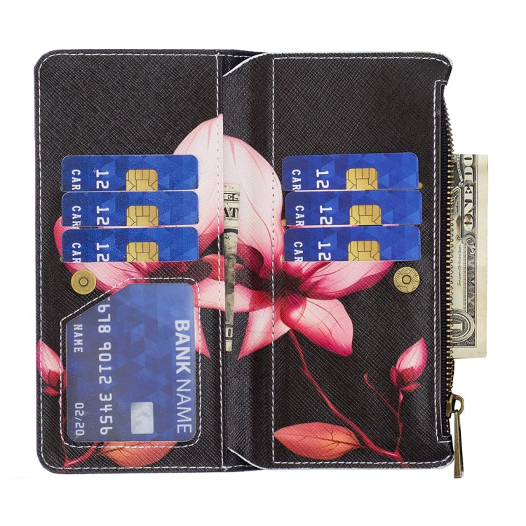 For iPhone 16 Pro Colored Drawing Pattern Zipper Phone Leather Case(Lotus) by buy2fix