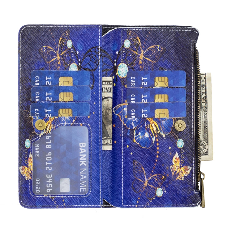 For iPhone 16 Plus Colored Drawing Pattern Zipper Phone Leather Case(Purple Butterfly) by buy2fix