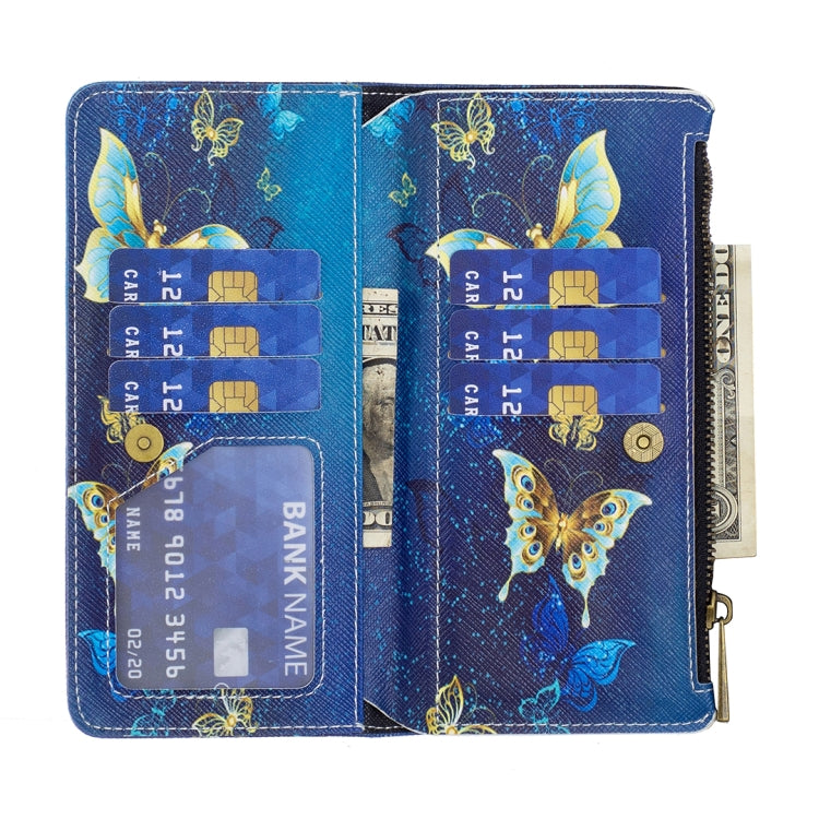 For iPhone 16 Plus Colored Drawing Pattern Zipper Phone Leather Case(Gold Butterfly) by buy2fix