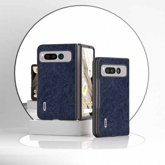 For Google Pixel Fold ABEEL Retro Litchi Texture PU Phone Case(Blue) by buy2fix