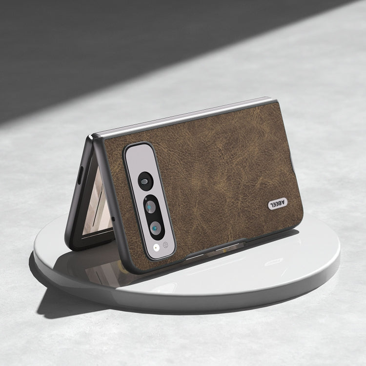 For Google Pixel Fold ABEEL Dream Litchi Texture PU Phone Case(Khaki) by buy2fix