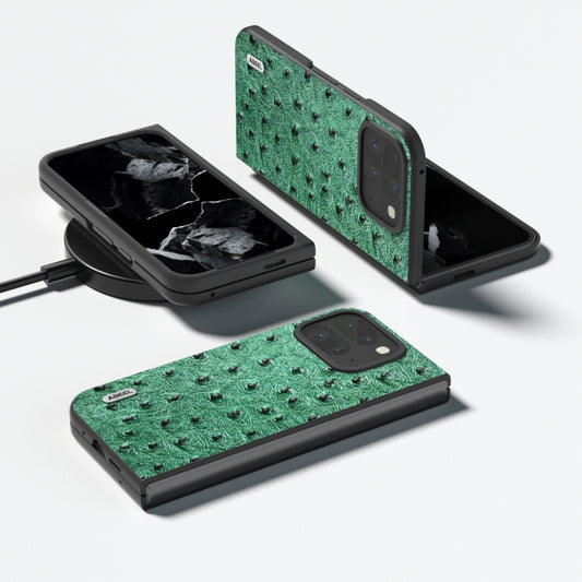 For Google Pixel 9 Pro Fold ABEEL Genuine Leather Ostrich Texture Phone Case(Green) by buy2fix