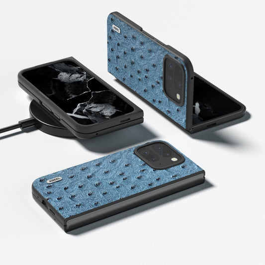 For Google Pixel 9 Pro Fold ABEEL Genuine Leather Ostrich Texture Phone Case(Blue) by buy2fix