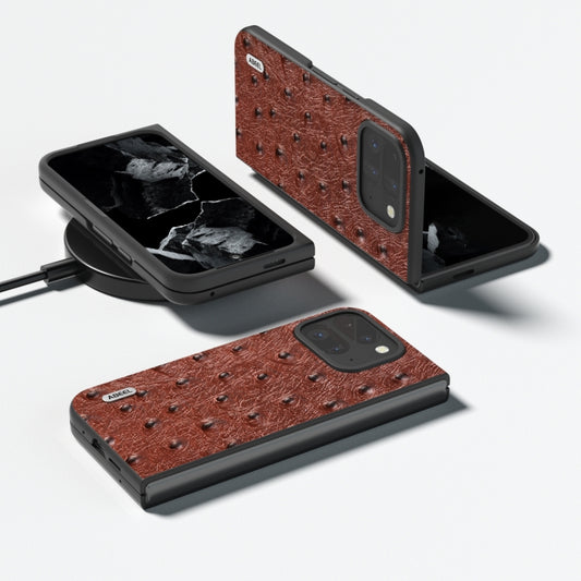 For Google Pixel 9 Pro Fold ABEEL Genuine Leather Ostrich Texture Phone Case(Coffee) by buy2fix