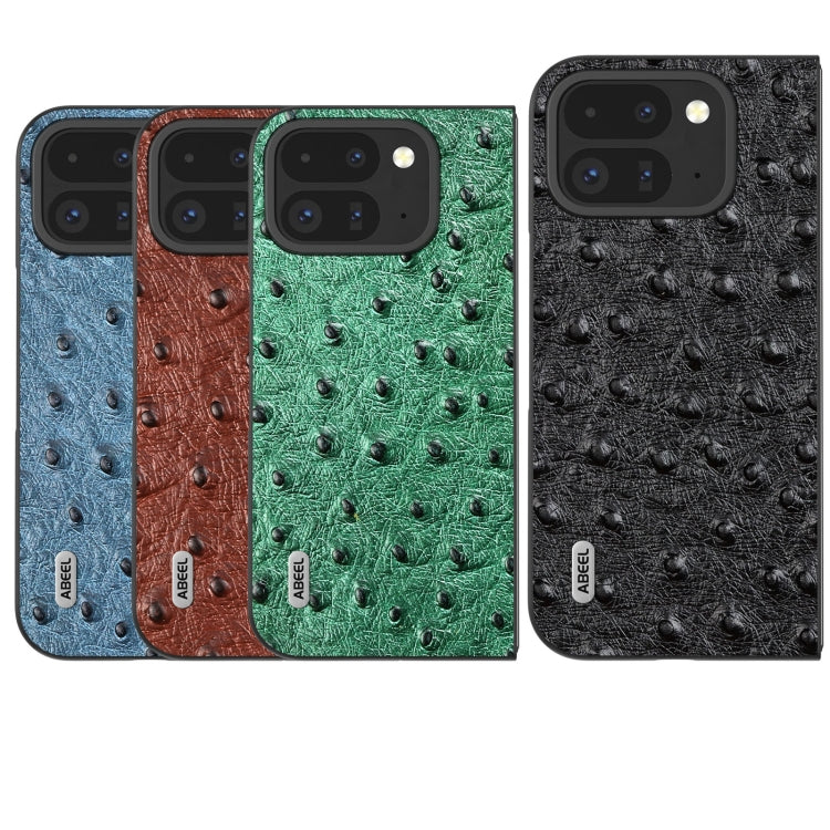 For Google Pixel 9 Pro Fold ABEEL Genuine Leather Ostrich Texture Phone Case(Coffee) by buy2fix