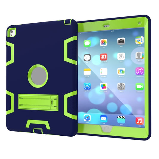 For iPad 9.7(2017) Shockproof PC + Silicone Protective Case,with Holder(Navy Blue Yellow Green) - iPad 9.7 (2018) & (2017) Cases by buy2fix | Online Shopping UK | buy2fix