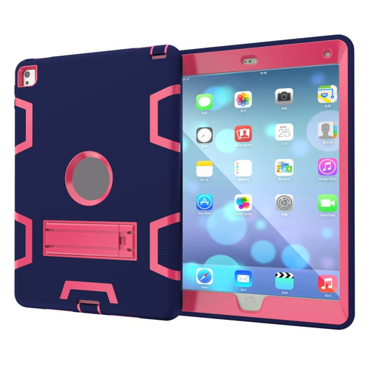 For iPad 9.7(2017) Shockproof PC + Silicone Protective Case,with Holder(Navy Blue Rose) - iPad 9.7 (2018) & (2017) Cases by buy2fix | Online Shopping UK | buy2fix