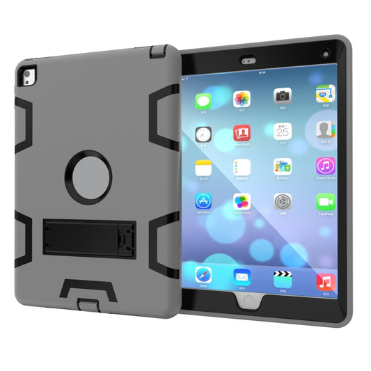 For iPad 9.7(2017) Shockproof PC + Silicone Protective Case,with Holder(Gray Black) - iPad 9.7 (2018) & (2017) Cases by buy2fix | Online Shopping UK | buy2fix