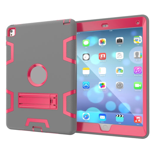 For iPad 9.7(2017) Shockproof PC + Silicone Protective Case,with Holder(Gray Rose) - iPad 9.7 (2018) & (2017) Cases by buy2fix | Online Shopping UK | buy2fix