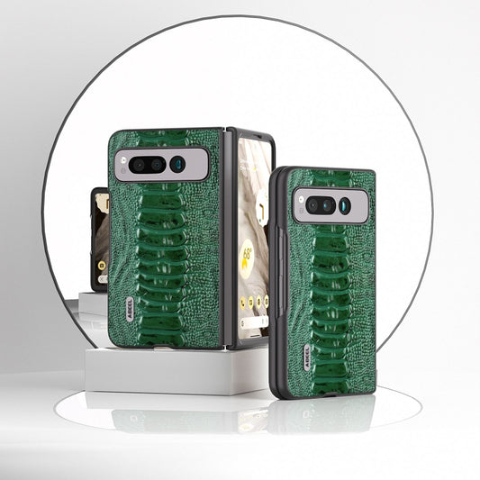 For Google Pixel Fold ABEEL Genuine Leather Weilai Series Phone Case(Green) by buy2fix