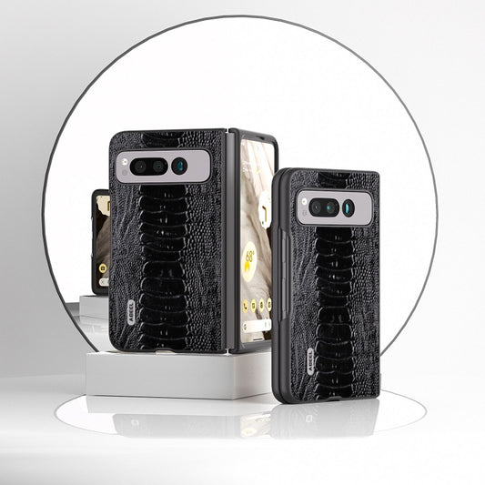 For Google Pixel Fold ABEEL Genuine Leather Weilai Series Phone Case(Black) by buy2fix