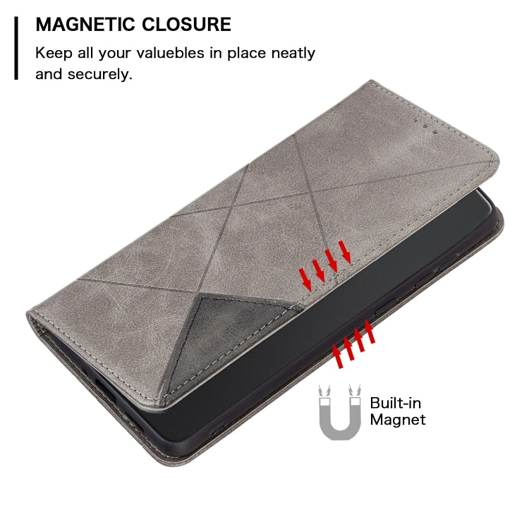 For iPhone 16 Rhombus Texture Magnetic Leather Phone Case(Grey) by buy2fix