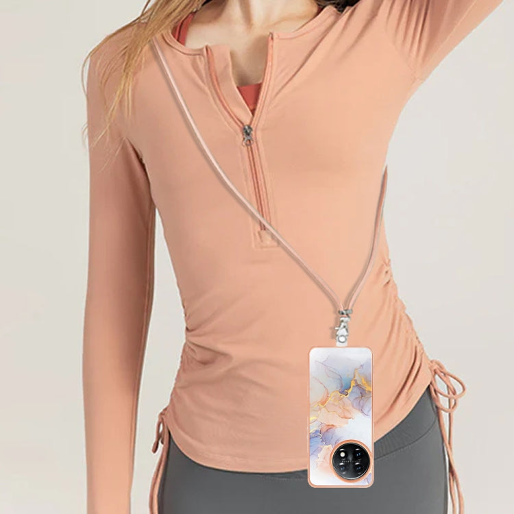 For OnePlus 11 Electroplating IMD TPU Phone Case with Lanyard(White Marble) by buy2fix