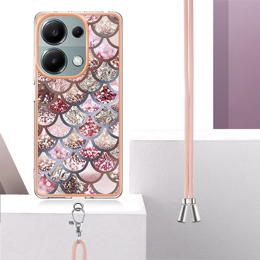 For Xiaomi Redmi Note 13 Pro 4G Global Electroplating IMD TPU Phone Case with Lanyard(Pink Scales) by buy2fix