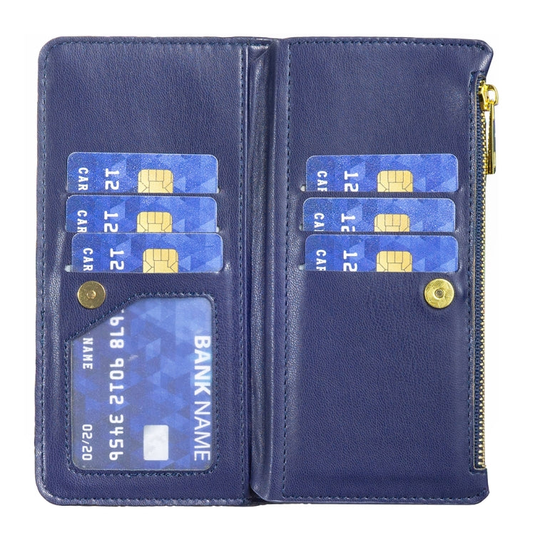 For iPhone 16 Pro Diamond Lattice Zipper Wallet Leather Flip Phone Case(Blue) by buy2fix