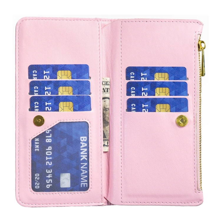 For iPhone 16 Pro Diamond Lattice Zipper Wallet Leather Flip Phone Case(Pink) by buy2fix