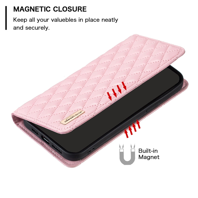 For iPhone 16 Diamond Lattice Magnetic Leather Flip Phone Case(Pink) by buy2fix
