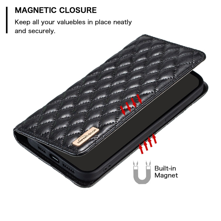 For iPhone 16 Diamond Lattice Magnetic Leather Flip Phone Case(Black) by buy2fix
