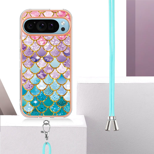 For Google Pixel 9 / 9 Pro Electroplating IMD TPU Phone Case with Lanyard(Colorful Scales) by buy2fix