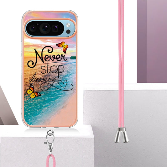 For Google Pixel 9 / 9 Pro Electroplating IMD TPU Phone Case with Lanyard(Dream Butterfly) by buy2fix