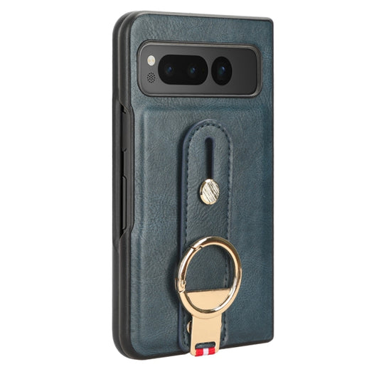 For Google Pixel Fold Wristband Leather Back Phone Case(Blue) by buy2fix