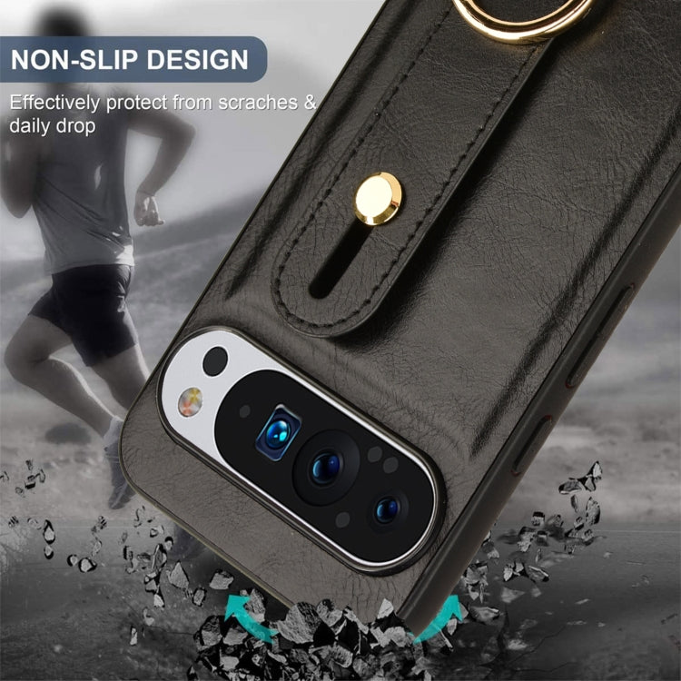 For Google Pixel 9 Pro Wristband Leather Back Phone Case(Black) by buy2fix