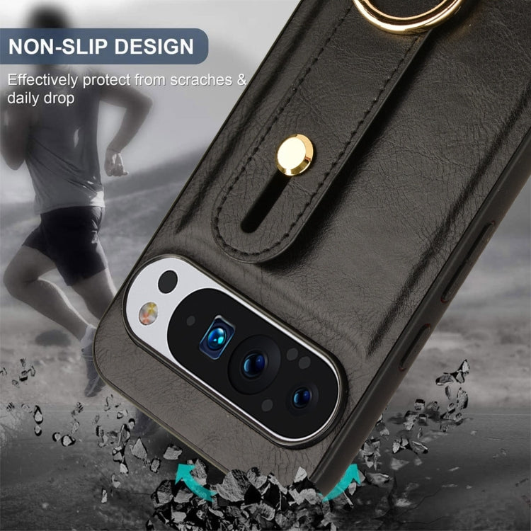 For Google Pixel 9 Wristband Leather Back Phone Case(Black) by buy2fix
