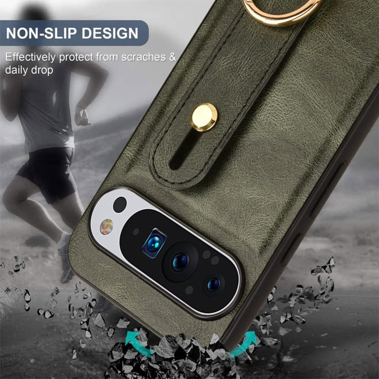 For Google Pixel 9 Wristband Leather Back Phone Case(Green) by buy2fix