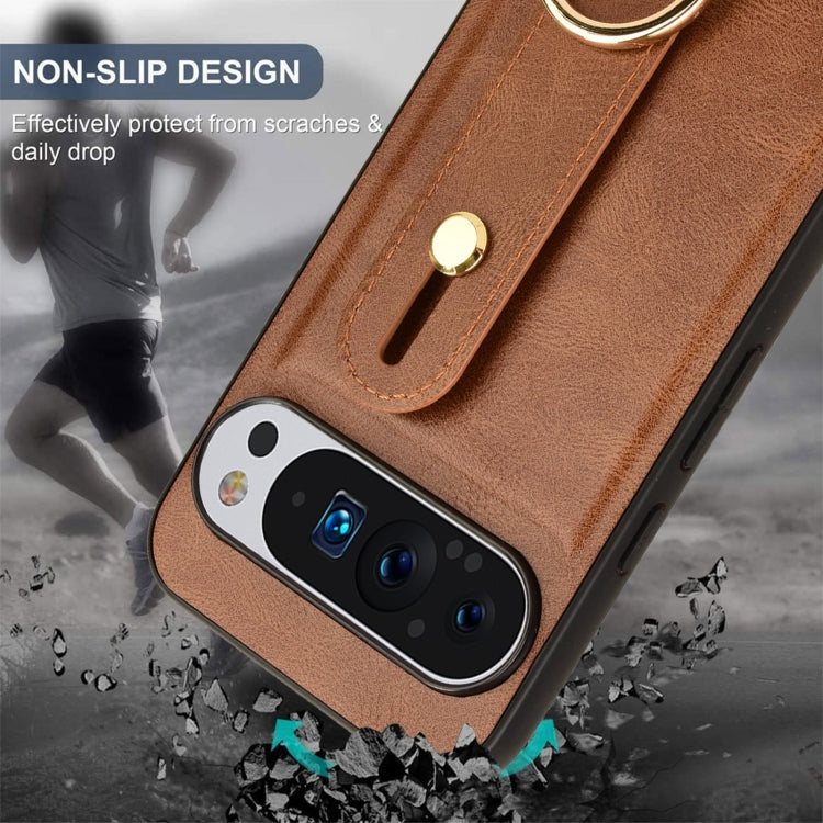 For Google Pixel 9 Pro XL Wristband Leather Back Phone Case(Brown) by buy2fix