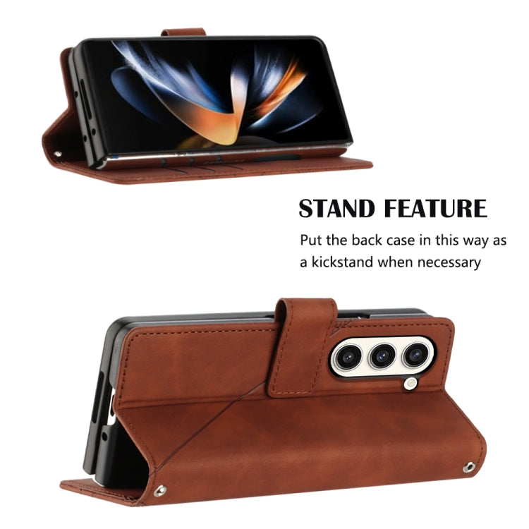 For Samsung Galaxy Z Fold5 5G Crossbody 3D Embossed Flip Leather Phone Case(Brown) by buy2fix