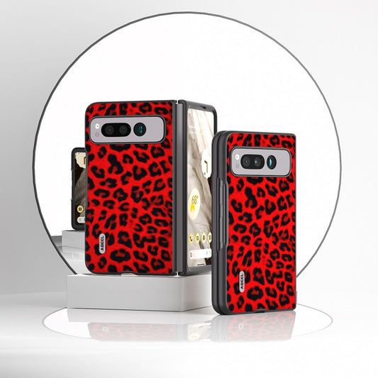 For Google Pixel Fold ABEEL Black Edge Leopard Phone Case(Red) by buy2fix