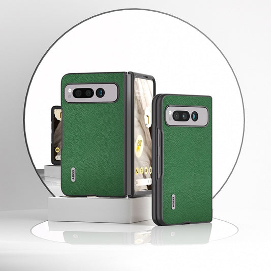 For Google Pixel Fold ABEEL Black Edge Genuine Leather Mino Phone Case(Green) by buy2fix