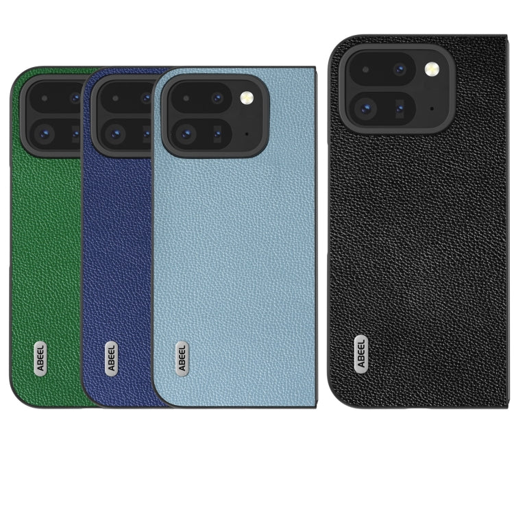 For Google Pixel 9 Pro Fold ABEEL Black Edge Genuine Leather Mino Phone Case(Green) by buy2fix